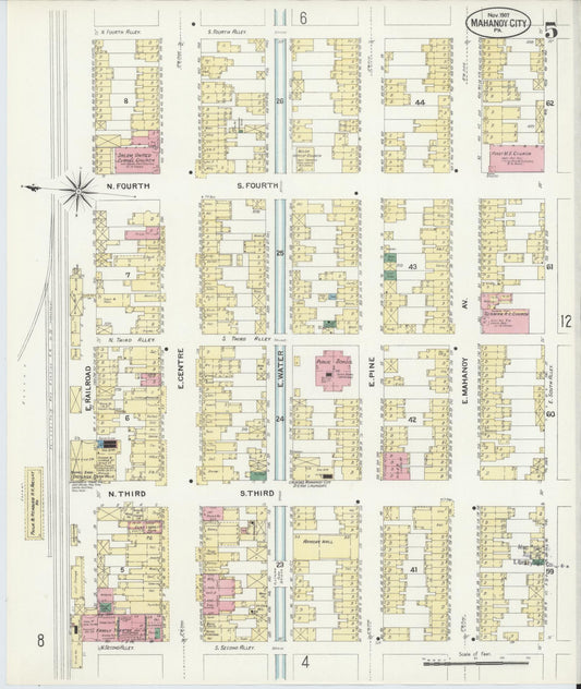 Sanborn Fire Insurance Map from Mahanoy City, Schuylkill County, Pennsylvania (1907), Sheet #0005 - Historic Sanborn Fire Insurance Map Print, vintage old map wall art, antique decor, genealogy gift, Pennsylvania Pennsylvania map