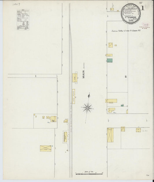 Sanborn Fire Insurance Map from Fort Gibson, Muskogee County, Oklahoma (1894), Sheet #0001 - Historic Sanborn Fire Insurance Map Print, vintage old map wall art, antique decor, genealogy gift, Oklahoma Oklahoma map
