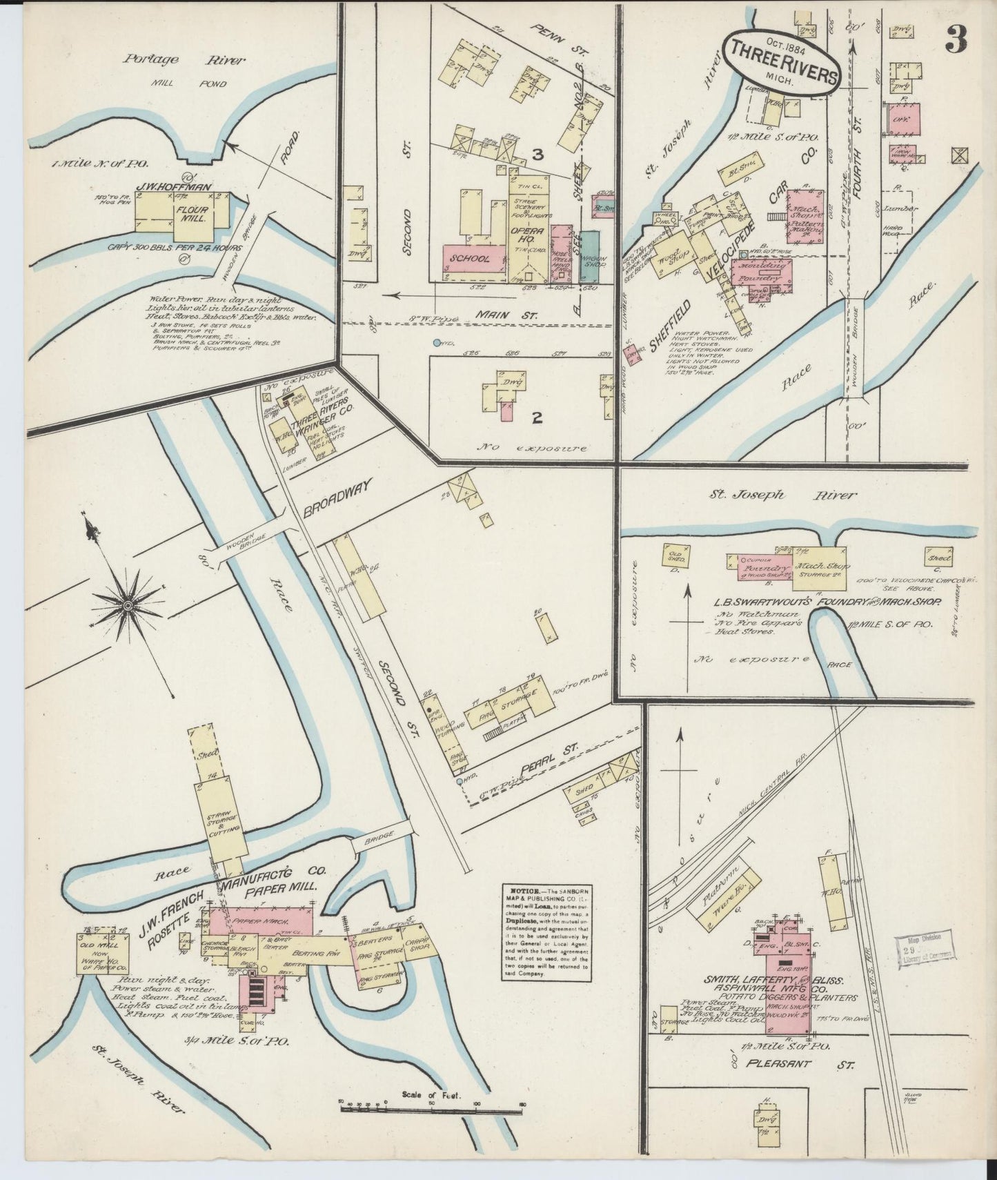 Sanborn Fire Insurance Map from Three Rivers, Saint Joseph County, Michigan (1884), Sheet #0003 - Complete Map Set gallery image, historic Sanborn map, vintage wall art, Michigan Michigan