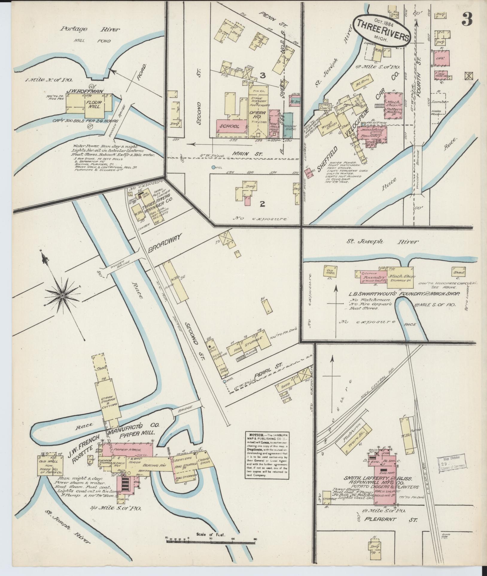 Sanborn Fire Insurance Map from Three Rivers, Saint Joseph County, Michigan (1884), Sheet #0003 - Complete Map Set gallery image, historic Sanborn map, vintage wall art, Michigan Michigan