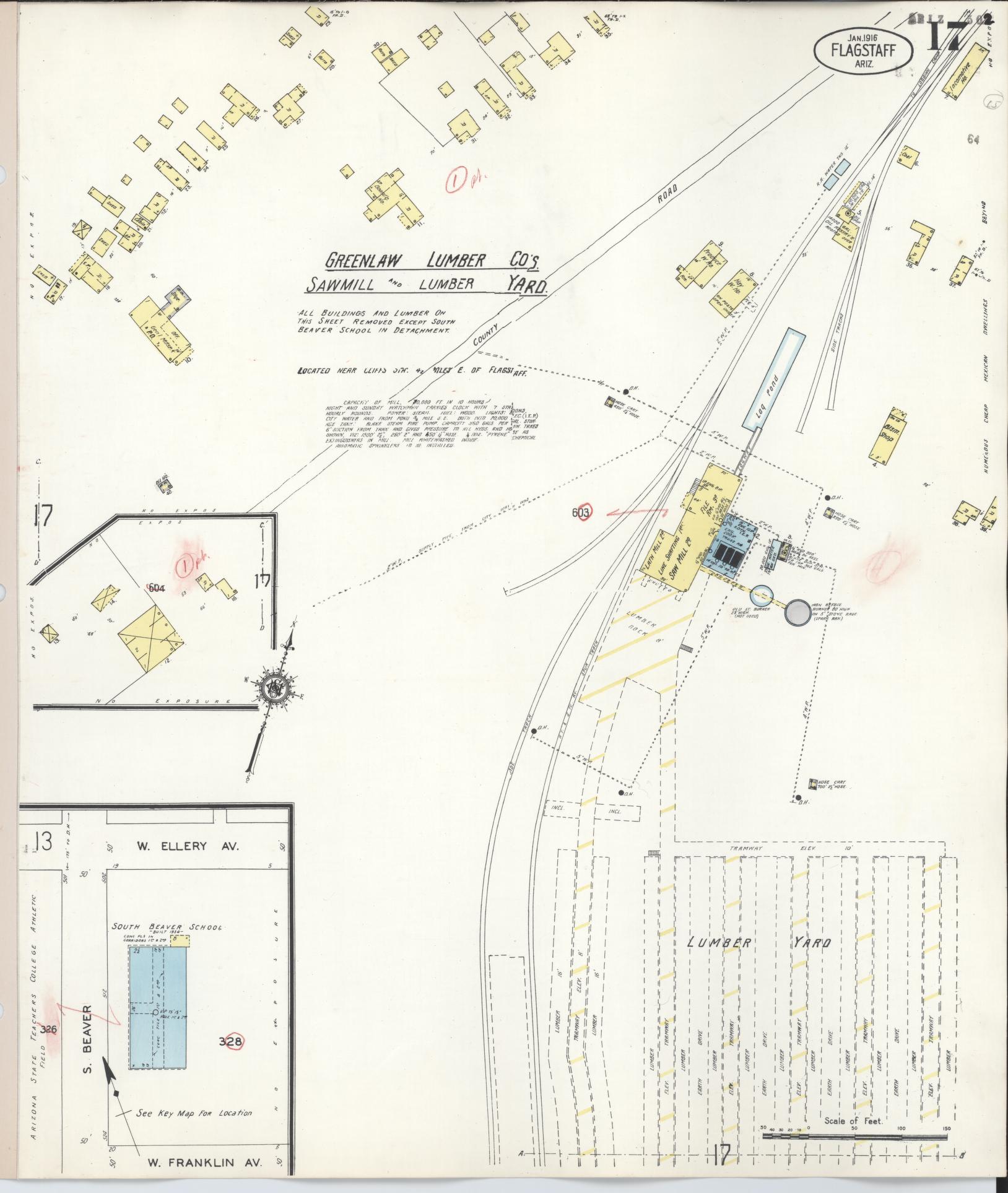 Sanborn Fire Insurance Map from Flagstaff, Coconino County, Arizona (1948), Sheet #0017 - Complete Map Set gallery image, historic Sanborn map, vintage wall art, Arizona Arizona