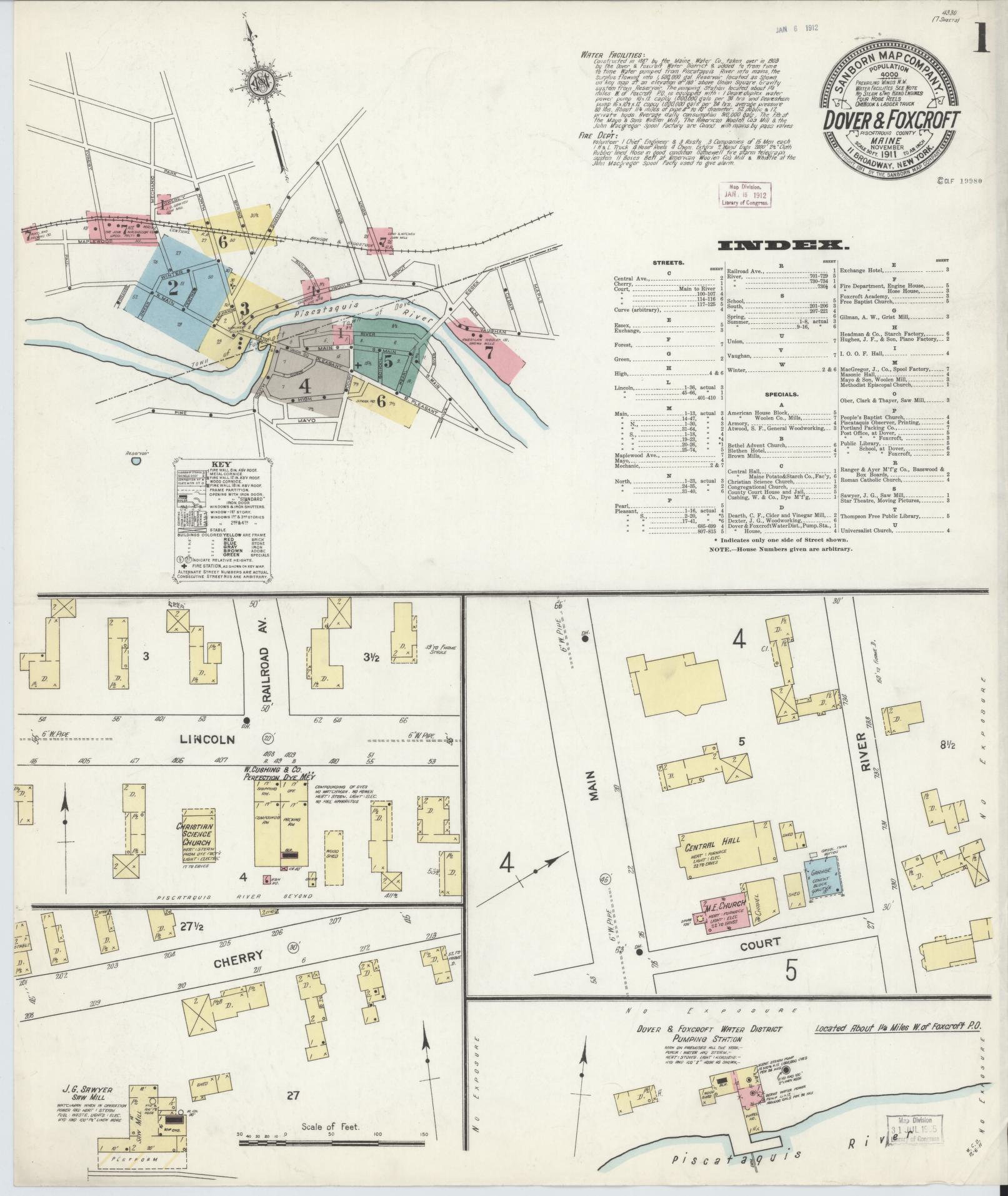 Sanborn Fire Insurance Map from Dover, Piscataguis County, Maine. (1911) – Historic Sanborn Fire Insurance Map Print