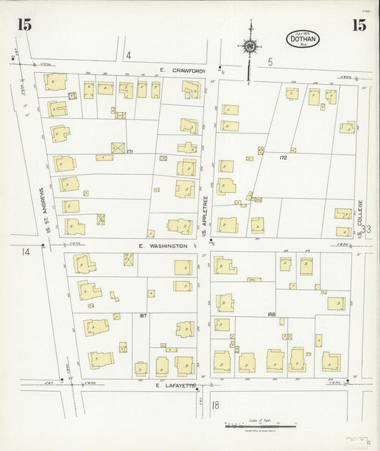 Sanborn Fire Insurance Map from Dothan, Houston County, Alabama (1924), Sheet #0015 - Historic Sanborn Fire Insurance Map Print, vintage old map wall art, antique decor, genealogy gift, Alabama Alabama map