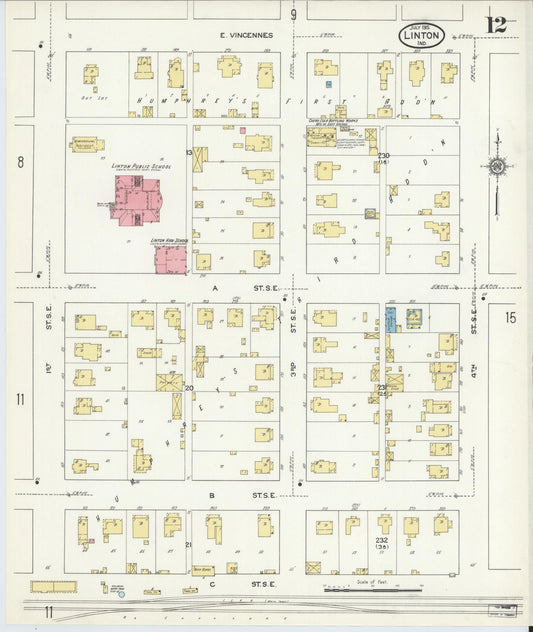 Sanborn Fire Insurance Map from Linton, Greene County, Indiana (1915), Sheet #0012 - Historic Sanborn Fire Insurance Map Print, vintage old map wall art, antique decor, genealogy gift, Indiana Indiana map