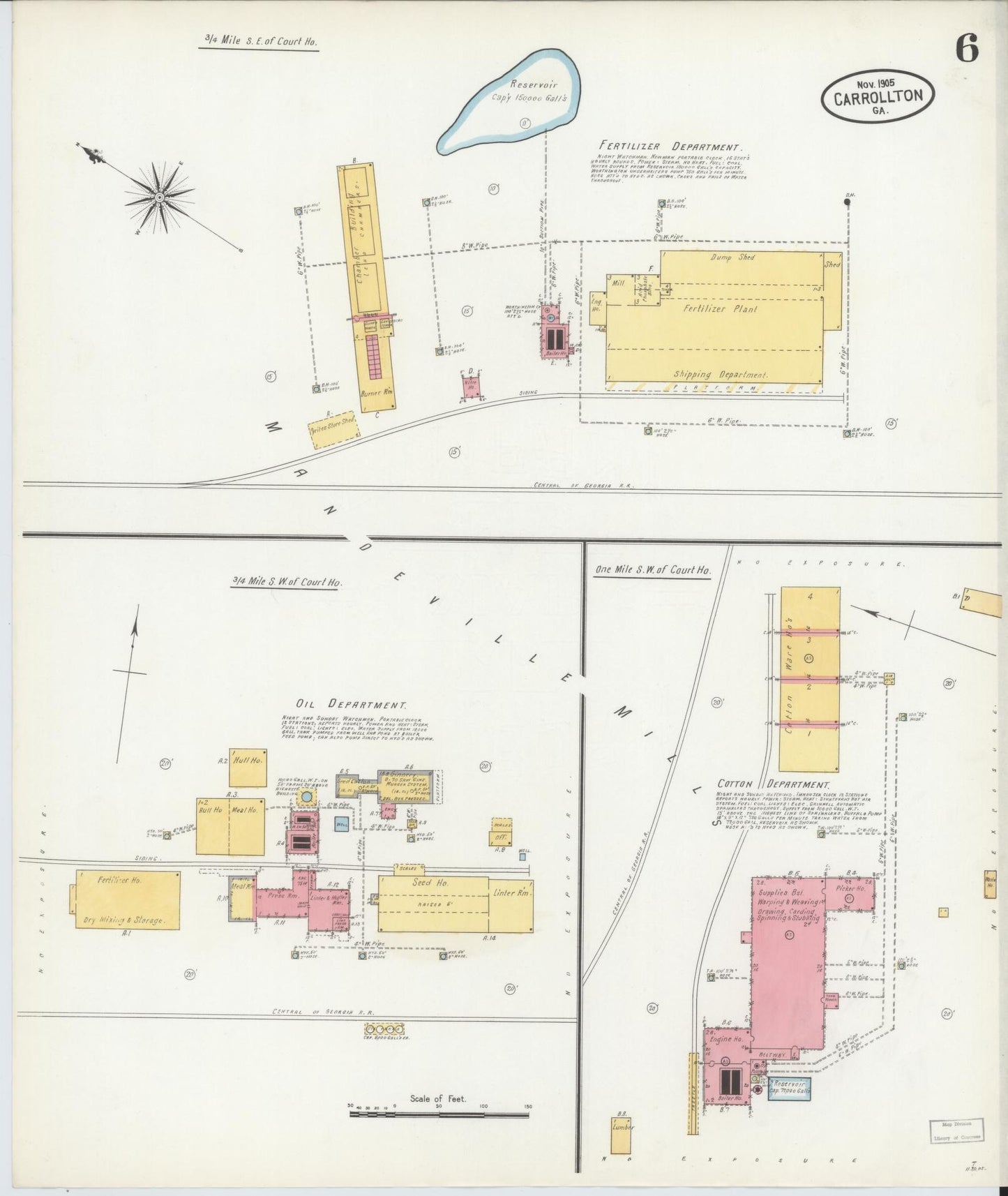 Sanborn Fire Insurance Map from Carrollton, Carroll County, Georgia (1905), Sheet #0006 - Historic Sanborn Fire Insurance Map Print, vintage old map wall art, antique decor, genealogy gift, Georgia Georgia map