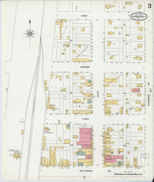 Sanborn Fire Insurance Map from Hennessey, Kingfisher County, Oklahoma (1901), Sheet #0003 - Historic Sanborn Fire Insurance Map Print, vintage old map wall art, antique decor, genealogy gift, Oklahoma Oklahoma map
