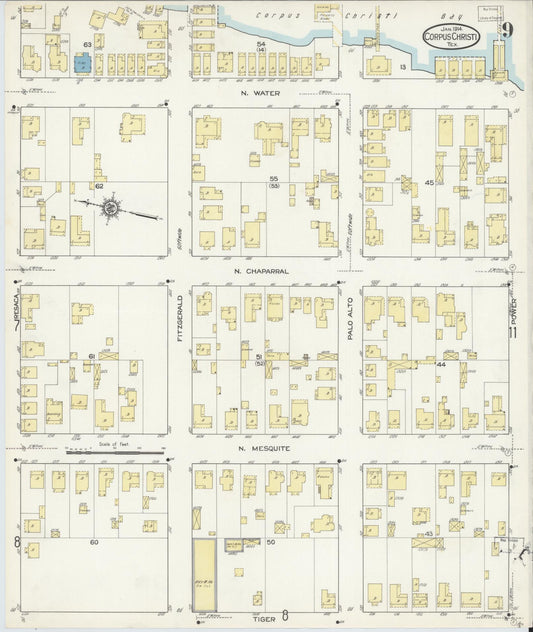 Sanborn Fire Insurance Map from Corpus Christi, Nueces County, Texas (1914), Sheet #0009 - Historic Sanborn Fire Insurance Map Print, vintage old map wall art, antique decor, genealogy gift, Texas Texas map