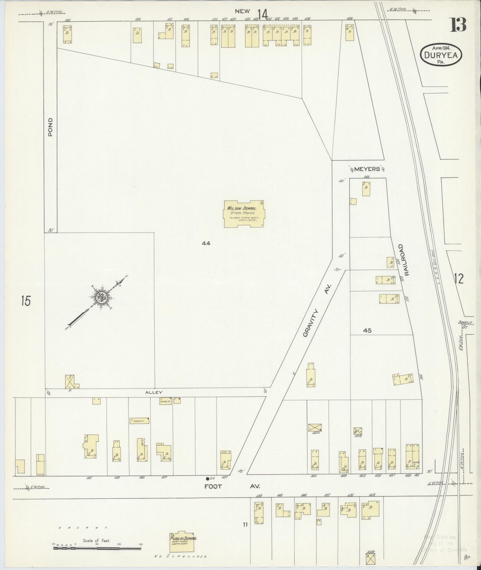 Sanborn Fire Insurance Map from Duryea, Luzerne County, Pennsylvania (1914), Sheet #0013 - Historic Sanborn Fire Insurance Map Print, vintage old map wall art, antique decor, genealogy gift, Pennsylvania Pennsylvania map