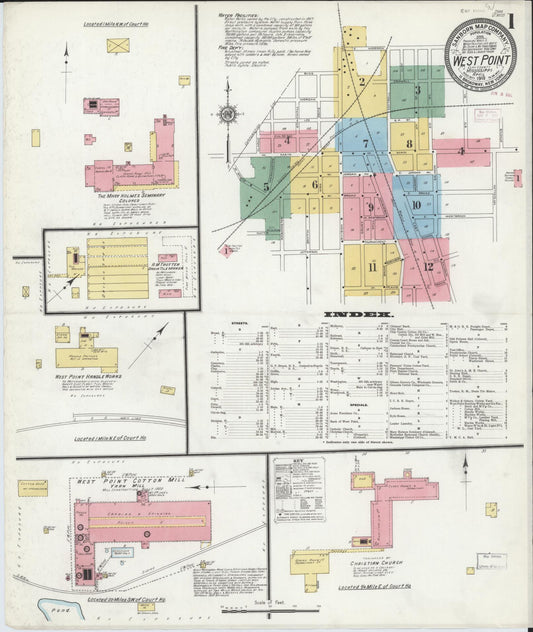Sanborn Fire Insurance Map from West Point, Clay County, Mississippi (1910), Sheet #0001 - Historic Sanborn Fire Insurance Map Print, vintage old map wall art, antique decor, genealogy gift, Mississippi Mississippi map