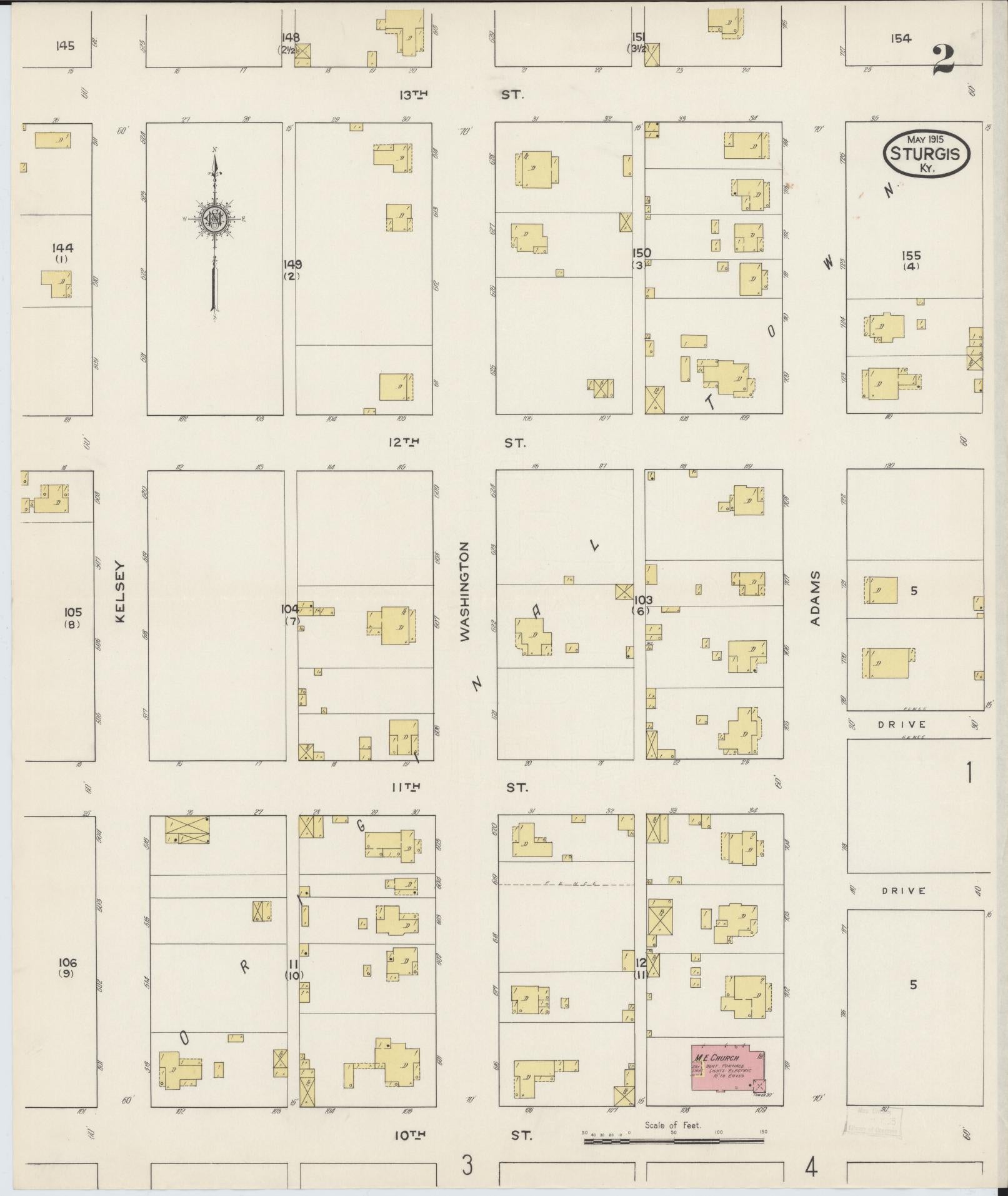 Sanborn Fire Insurance Map from Sturgis, Union County, Kentucky (1915), Sheet #0002 - Historic Sanborn Fire Insurance Map Print, vintage old map wall art, antique decor, genealogy gift, Kentucky Kentucky map
