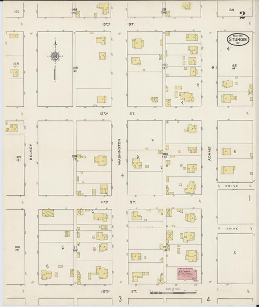 Sanborn Fire Insurance Map from Sturgis, Union County, Kentucky (1915), Sheet #0002 - Historic Sanborn Fire Insurance Map Print, vintage old map wall art, antique decor, genealogy gift, Kentucky Kentucky map