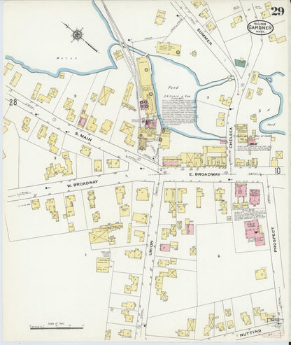 Sanborn Fire Insurance Map from Gardner, Worcester County, Massachusetts (1909), Sheet #0029 - Historic Sanborn Fire Insurance Map Print, vintage old map wall art, antique decor, genealogy gift, Massachusetts Massachusetts map
