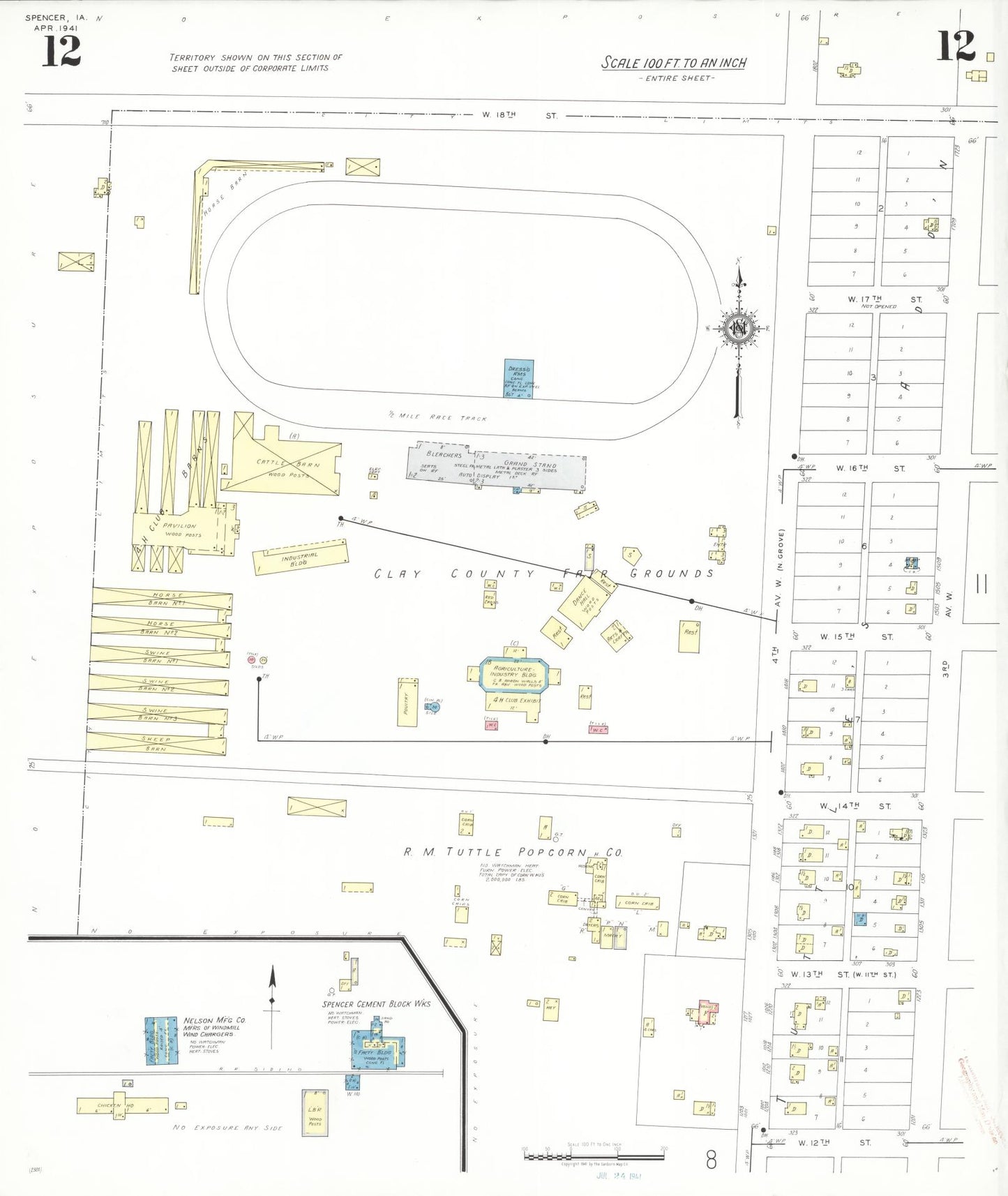 Sanborn Fire Insurance Map from Spencer, Clay County, Iowa (1941), Sheet #0012 - Historic Sanborn Fire Insurance Map Print, vintage old map wall art