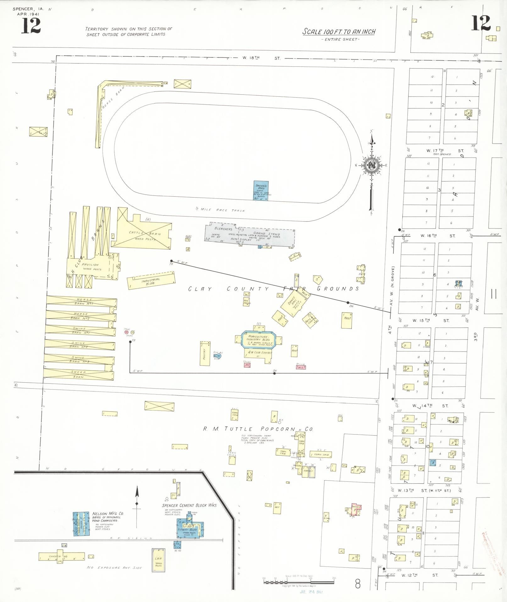 Sanborn Fire Insurance Map from Spencer, Clay County, Iowa (1941), Sheet #0012 - Historic Sanborn Fire Insurance Map Print, vintage old map wall art
