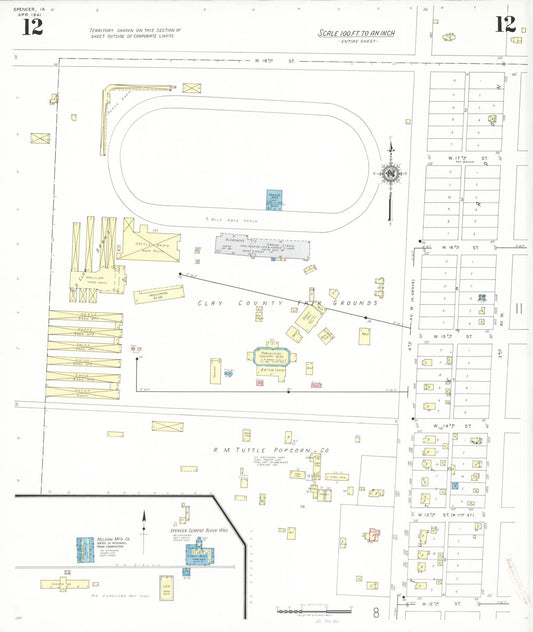 Sanborn Fire Insurance Map from Spencer, Clay County, Iowa (1941), Sheet #0012 - Historic Sanborn Fire Insurance Map Print, vintage old map wall art