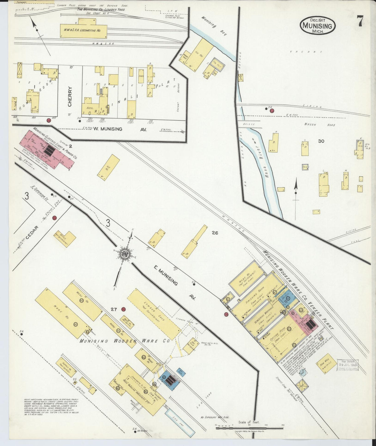 Sanborn Fire Insurance Map from Munising, Alger County, Michigan (1917), Sheet #0007 - Historic Sanborn Fire Insurance Map Print, vintage old map wall art, antique decor, genealogy gift, Michigan Michigan map
