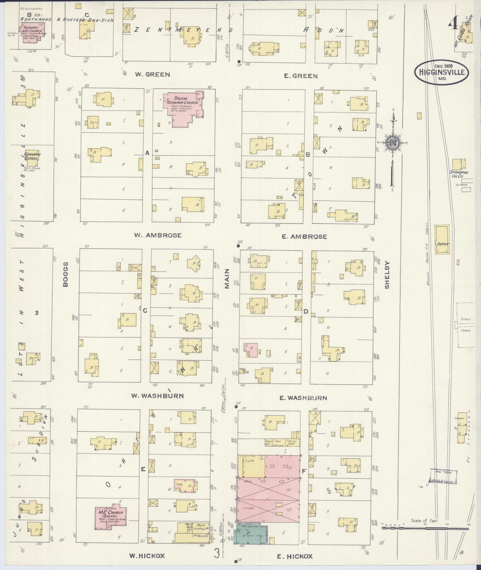 Sanborn Fire Insurance Map from Higginsville, Lafayette County, Missouri (1909), Sheet #0004 - Historic Sanborn Fire Insurance Map Print, vintage old map wall art, antique decor, genealogy gift, Missouri Missouri map