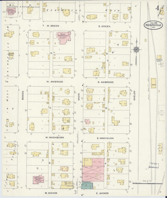 Sanborn Fire Insurance Map from Higginsville, Lafayette County, Missouri (1909), Sheet #0004 - Historic Sanborn Fire Insurance Map Print, vintage old map wall art, antique decor, genealogy gift, Missouri Missouri map