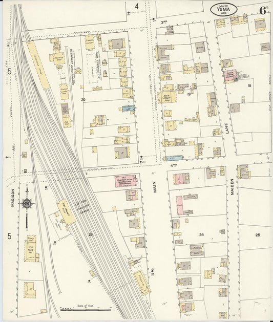 Sanborn Fire Insurance Map from Yuma, Yuma County, Arizona (1911), Sheet #0006 - Historic Sanborn Fire Insurance Map Print, vintage old map wall art, antique decor, genealogy gift, Arizona Arizona map