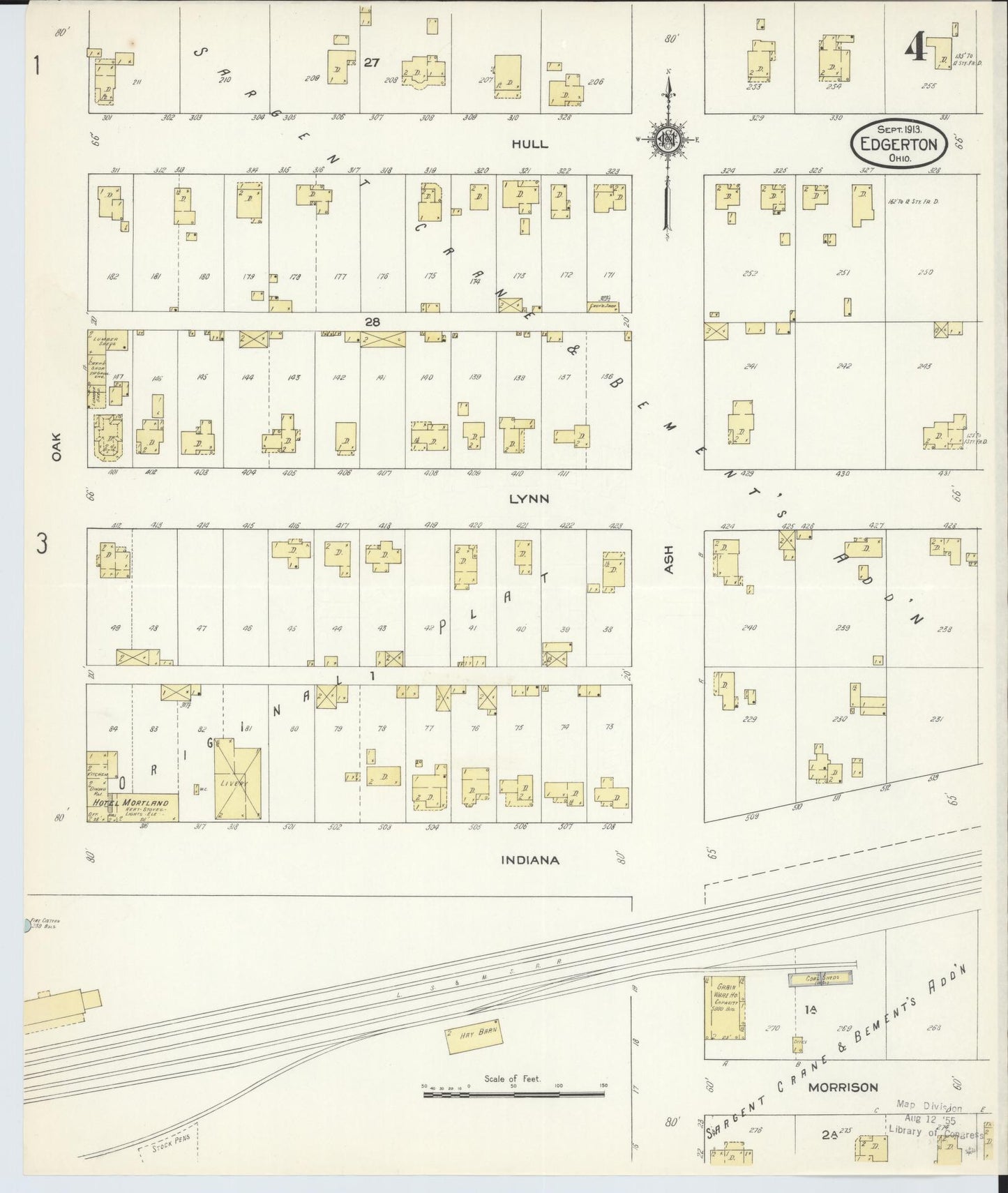 Sanborn Fire Insurance Map from Edgerton, Williams County, Ohio (1913), Sheet #0004 - Historic Sanborn Fire Insurance Map Print, vintage old map wall art, antique decor, genealogy gift, Ohio Ohio map