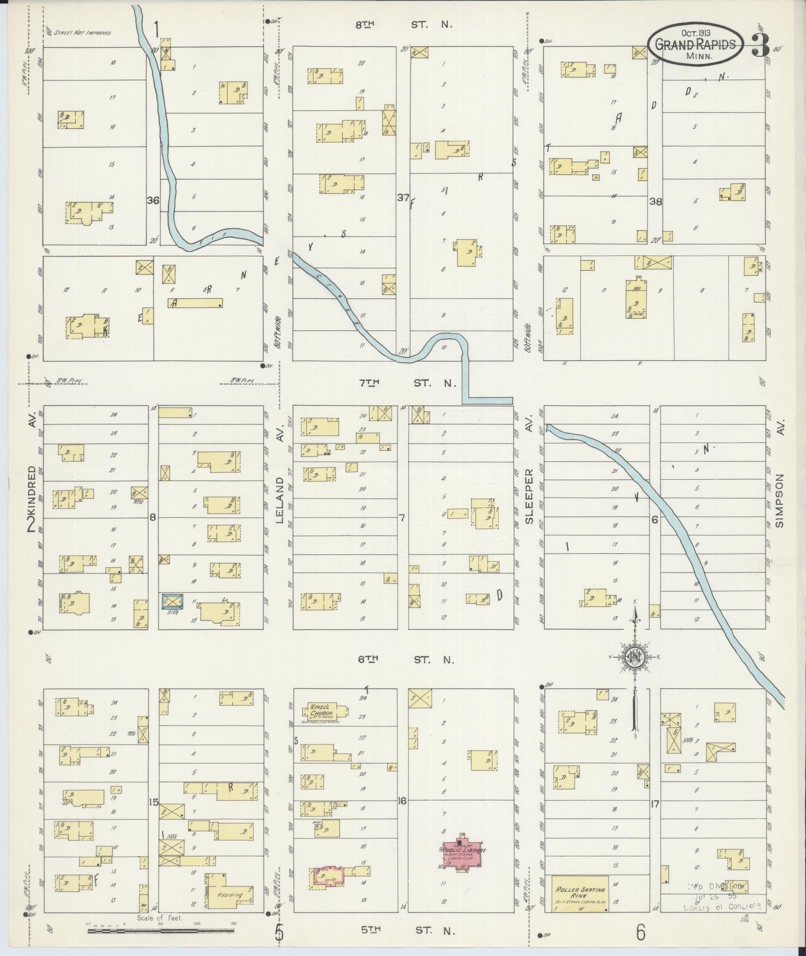 Sanborn Fire Insurance Map from Grand Rapids, Itasca County, Minnesota (1913), Sheet #0003 - Historic Sanborn Fire Insurance Map Print, vintage old map wall art, antique decor, genealogy gift, Minnesota Minnesota map
