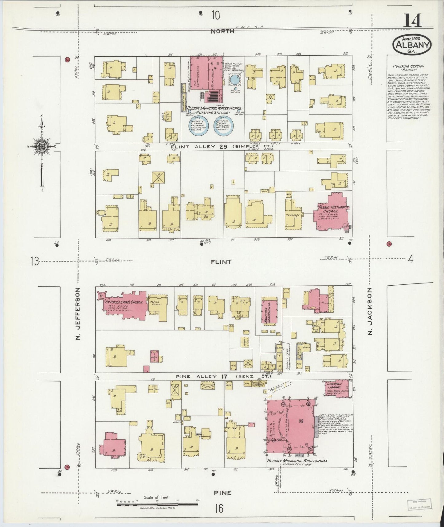 Sanborn Fire Insurance Map from Albany, Dougherty County, Georgia (1920), Sheet #0014 - Historic Sanborn Fire Insurance Map Print, vintage old map wall art, antique decor, genealogy gift, Georgia Georgia map