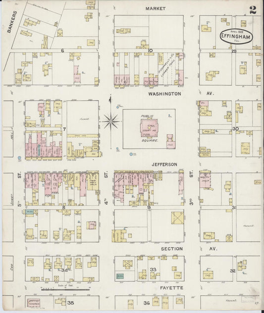 Sanborn Fire Insurance Map from Effingham, Effingham County, Illinois (1888), Sheet #0002 - Historic Sanborn Fire Insurance Map Print, vintage old map wall art, antique decor, genealogy gift, Illinois Illinois map