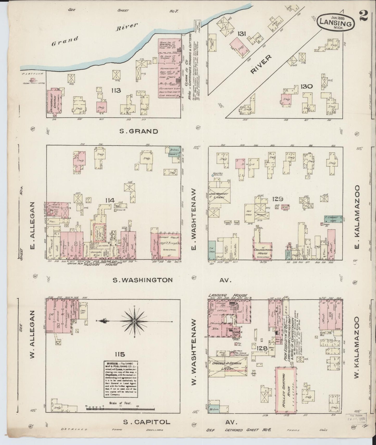 Sanborn Fire Insurance Map from Lansing, Ingham County, Michigan (1885), Sheet #0002 - Complete Map Set gallery image, historic Sanborn map, vintage wall art, Michigan Michigan