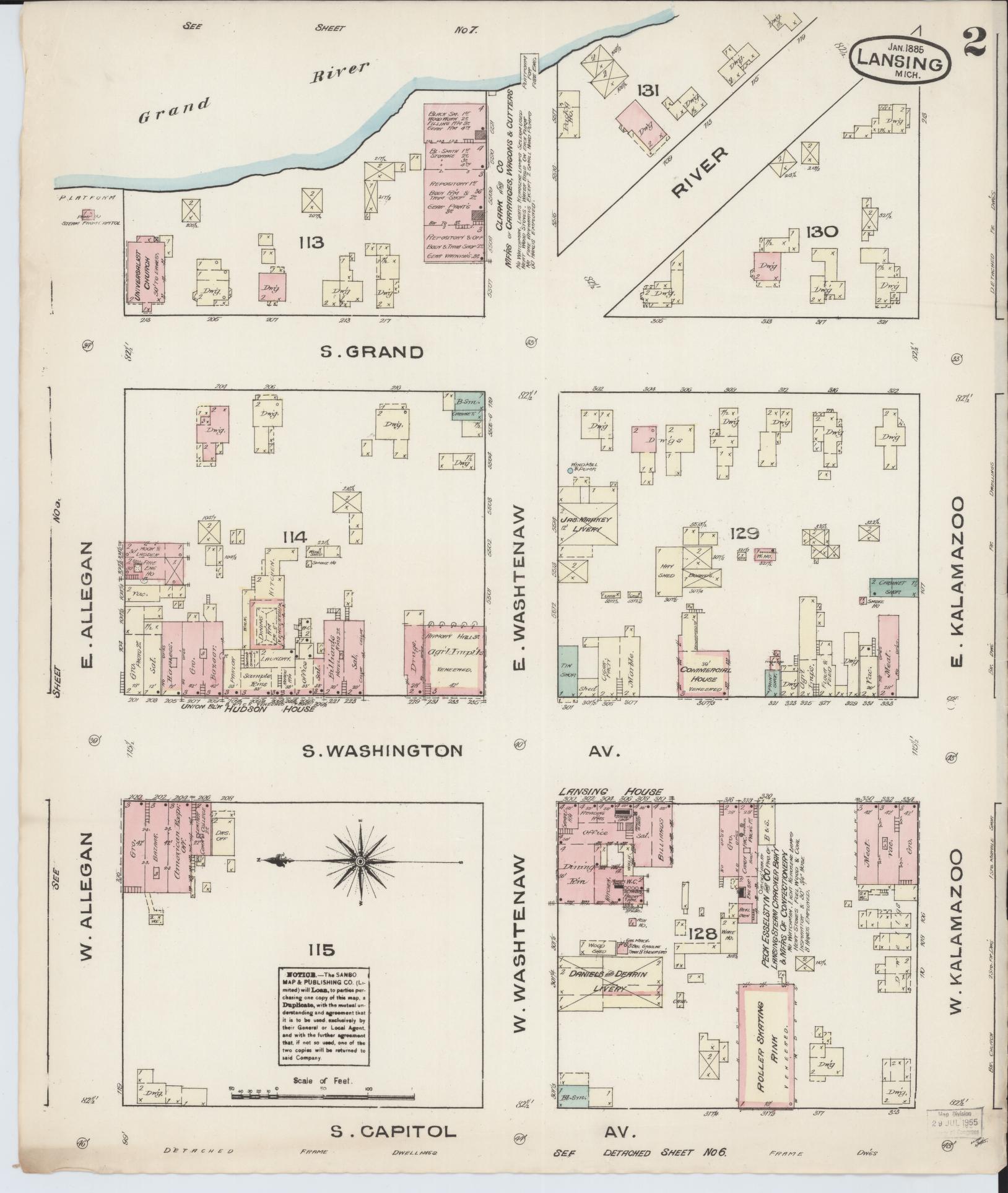 Sanborn Fire Insurance Map from Lansing, Ingham County, Michigan (1885), Sheet #0002 - Complete Map Set gallery image, historic Sanborn map, vintage wall art, Michigan Michigan