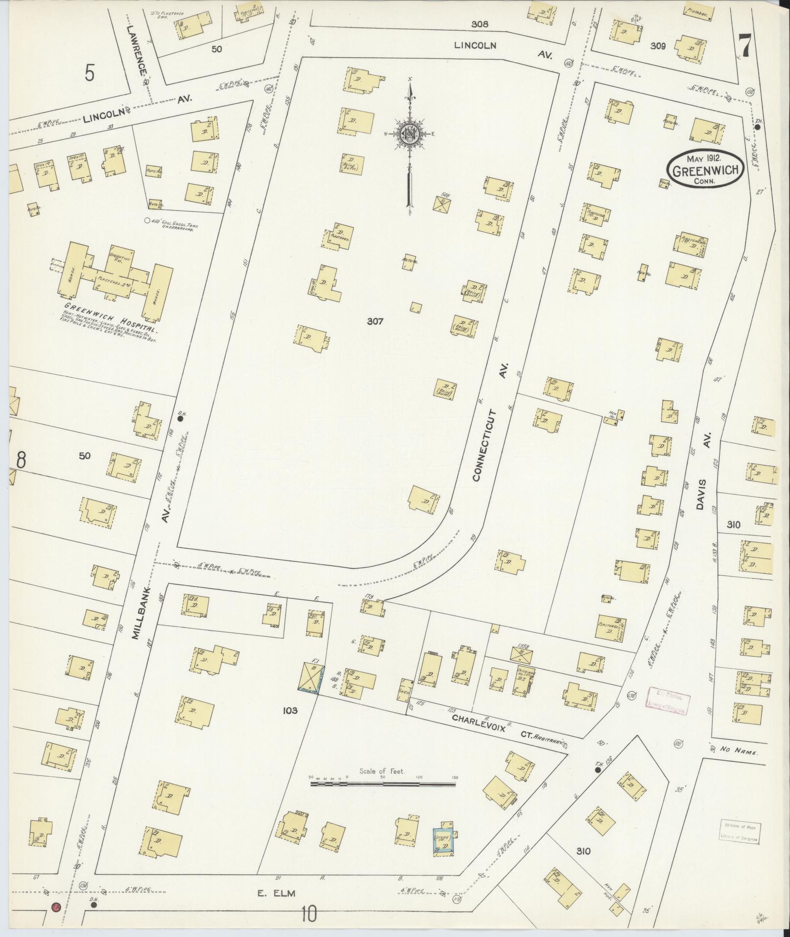 Sanborn Fire Insurance Map from Greenwich, Fairfield County, Connecticut (1912), Sheet #0007 - Complete Map Set gallery image, historic Sanborn map, vintage wall art, Connecticut Connecticut