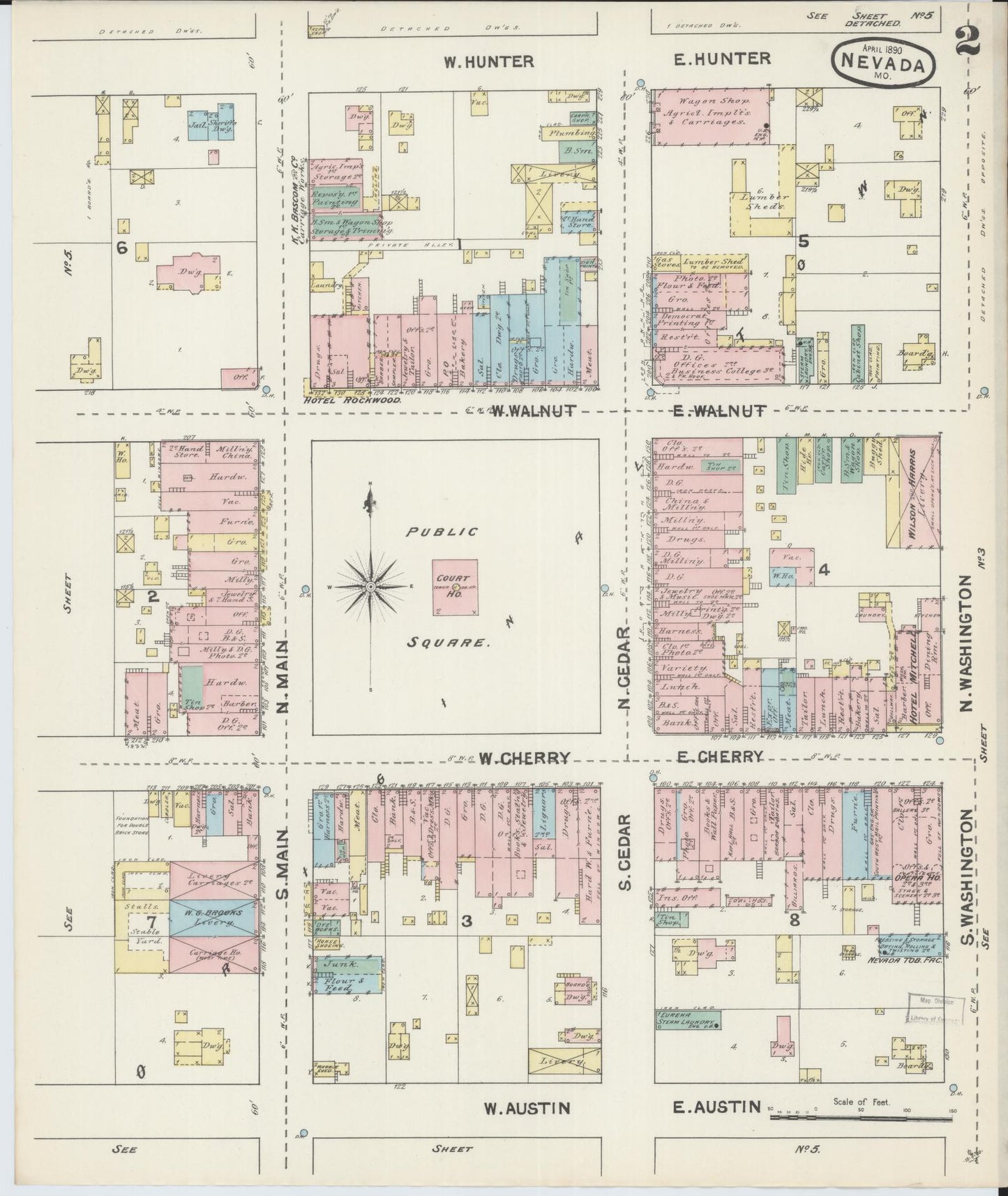 Sanborn Fire Insurance Map from Nevada, Vernon County, Missouri (1890), Sheet #0002 - Complete Map Set gallery image, historic Sanborn map, vintage wall art, Nevada Nevada