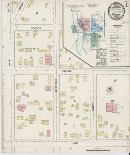 Sanborn Fire Insurance Map from Phoenix, Oswego County, New York (1890), Sheet #0001 - Historic Sanborn Fire Insurance Map Print, vintage old map wall art, antique decor, genealogy gift, New York New York map