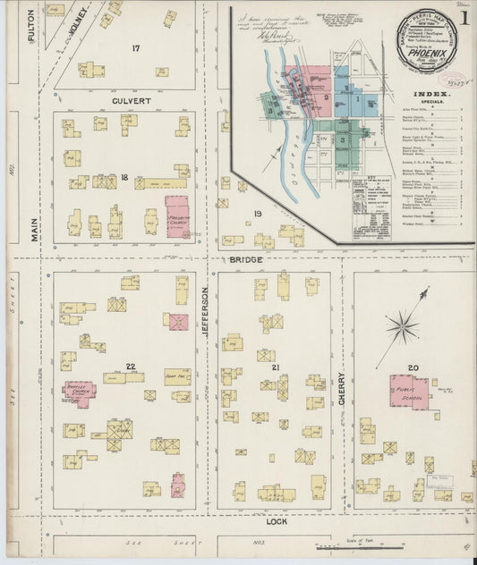 Sanborn Fire Insurance Map from Phoenix, Oswego County, New York (1890), Sheet #0001 - Historic Sanborn Fire Insurance Map Print, vintage old map wall art, antique decor, genealogy gift, New York New York map