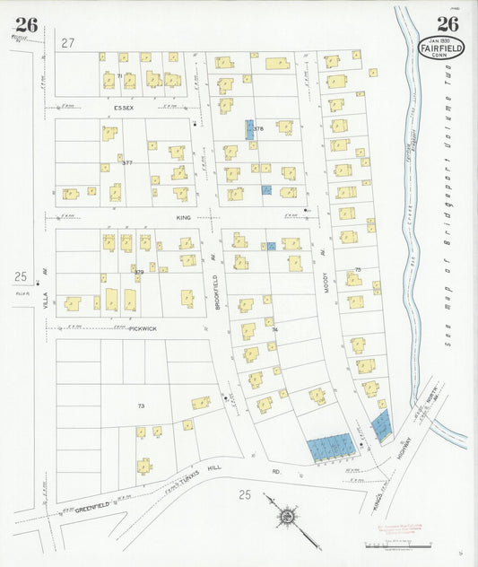 Sanborn Fire Insurance Map from Fairfield, Fairfield County, Connecticut (1930), Sheet #0026 - Historic Sanborn Fire Insurance Map Print, vintage old map wall art, antique decor, genealogy gift, Connecticut Connecticut map