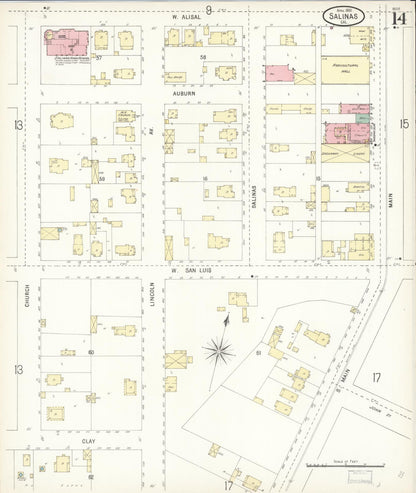 Sanborn Fire Insurance Map from Salinas, Monterey County, California (1900), Sheet #0014 - Complete Map Set gallery image, historic Sanborn map, vintage wall art, California California