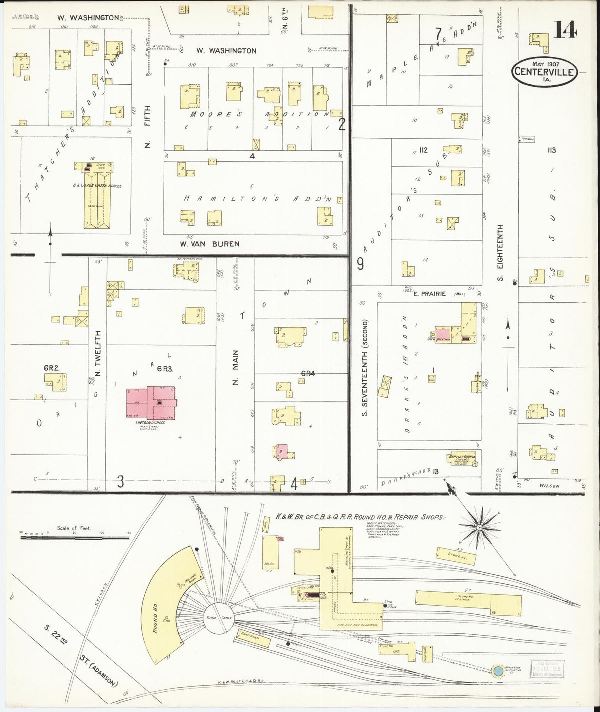 Sanborn Fire Insurance Map from Centerville, Appanoose County, Iowa (1907), Sheet #0014 - Historic Sanborn Fire Insurance Map Print