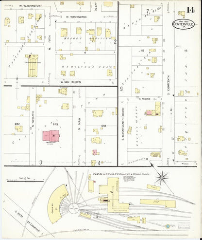 Sanborn Fire Insurance Map from Centerville, Appanoose County, Iowa (1907), Sheet #0014 - Historic Sanborn Fire Insurance Map Print