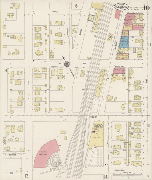 Sanborn Fire Insurance Map from Roseburg, Douglas County, Oregon (1920), Sheet #0010 - Historic Sanborn Fire Insurance Map Print, vintage old map wall art, antique decor, genealogy gift, Oregon Oregon map