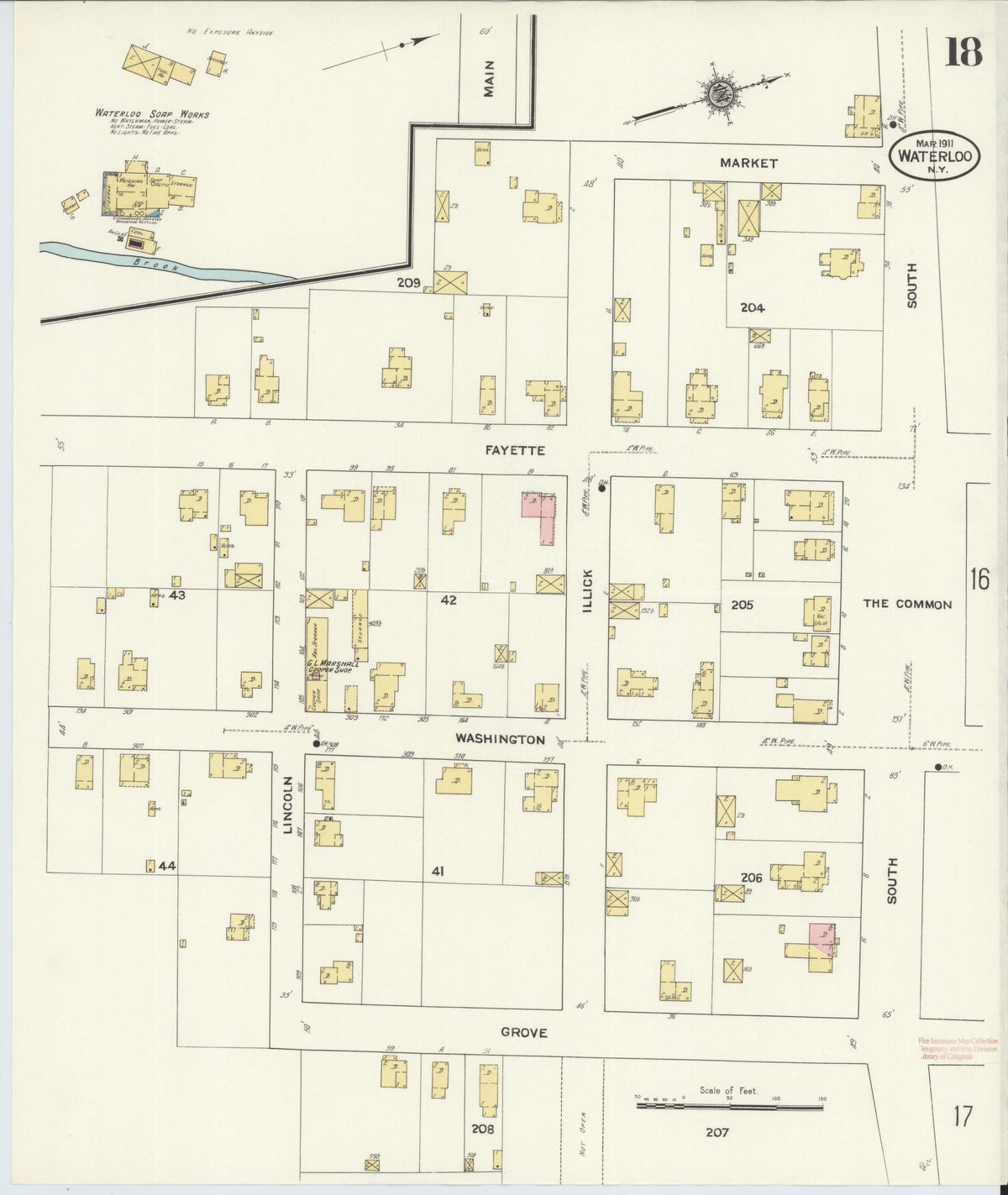 Sanborn Fire Insurance Map from Waterloo, Seneca County, New York (1911), Sheet #0018 - Historic Sanborn Fire Insurance Map Print, vintage old map wall art, antique decor, genealogy gift, New York New York map