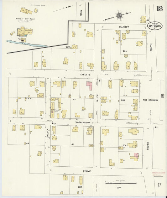 Sanborn Fire Insurance Map from Waterloo, Seneca County, New York (1911), Sheet #0018 - Historic Sanborn Fire Insurance Map Print, vintage old map wall art, antique decor, genealogy gift, New York New York map