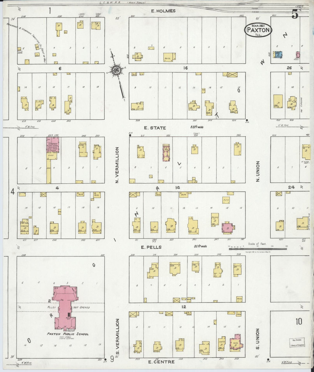 Sanborn Fire Insurance Map from Paxton, Ford County, Illinois (1921), Sheet #0005 - Historic Sanborn Fire Insurance Map Print, vintage old map wall art, antique decor, genealogy gift, Illinois Illinois map