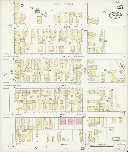 Sanborn Fire Insurance Map from Lewiston, Androscoggin County, Maine (1914), Sheet #0025 - Historic Sanborn Fire Insurance Map Print, vintage old map wall art, antique decor, genealogy gift, Maine Maine map