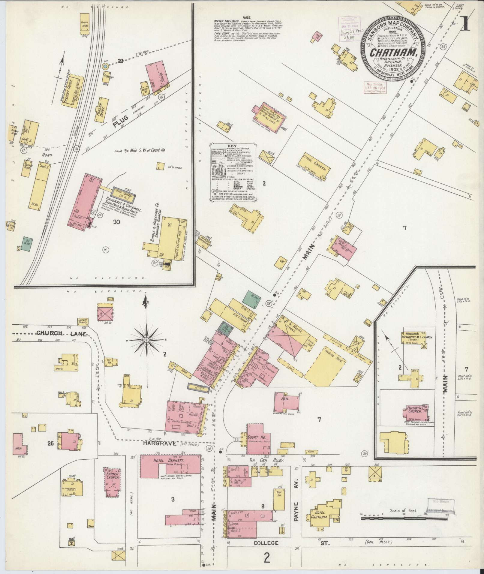 Sanborn Fire Insurance Map from Chatham, Pittsylvania County, Virginia. (1902) – Historic Sanborn Fire Insurance Map Print