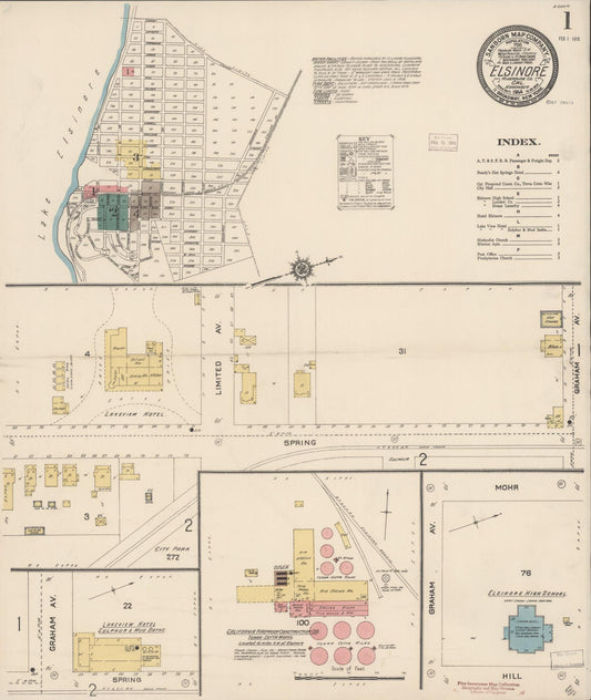 Sanborn Fire Insurance Map from Elsinore, Riverside County, California (1914), Sheet #0001 - Complete Map Set gallery image, historic Sanborn map, vintage wall art, California California