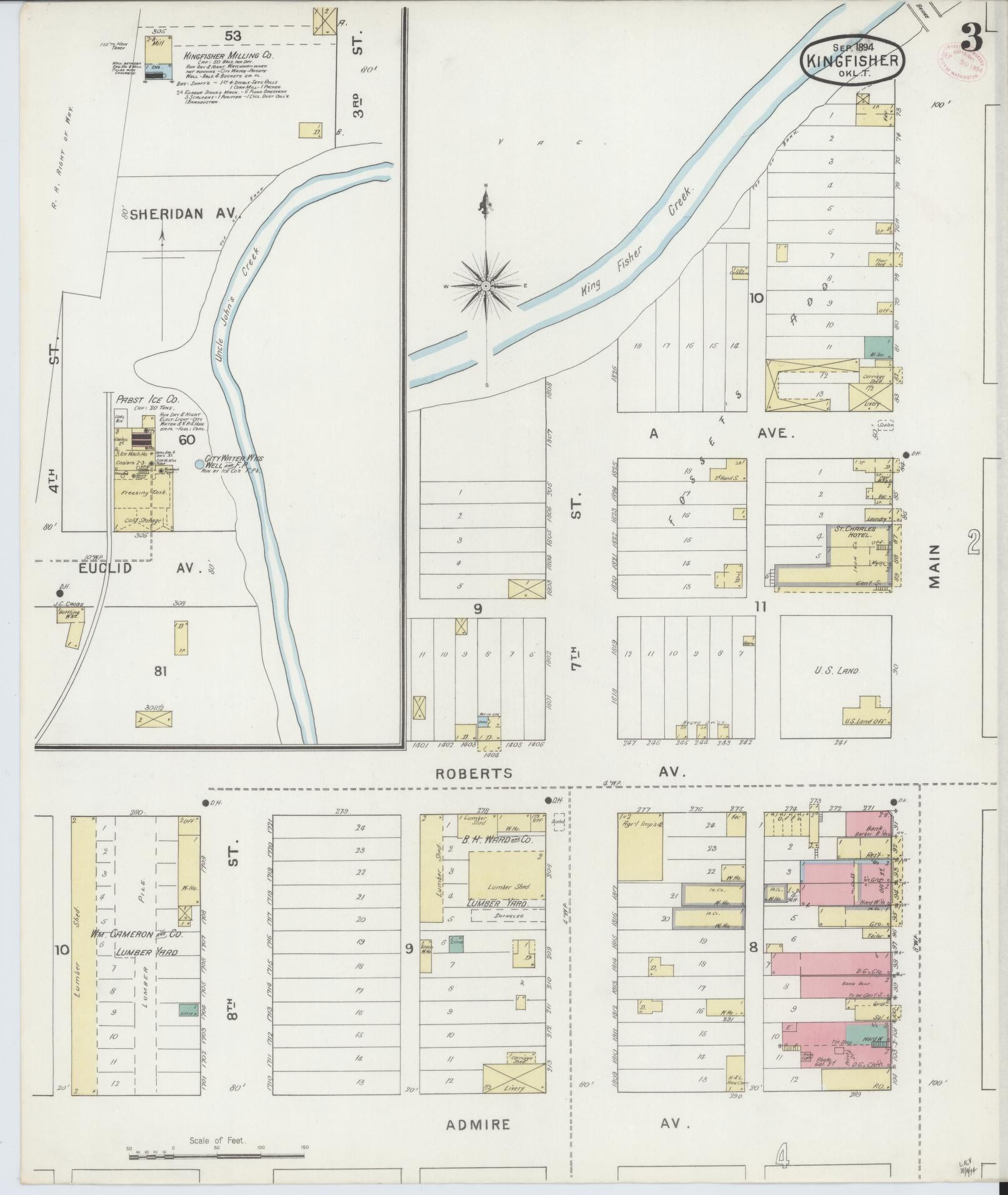 Sanborn Fire Insurance Map from Kingfisher, Kingfisher County, Oklahoma (1894), Sheet #0003 - Historic Sanborn Fire Insurance Map Print, vintage old map wall art, antique decor, genealogy gift, Oklahoma Oklahoma map