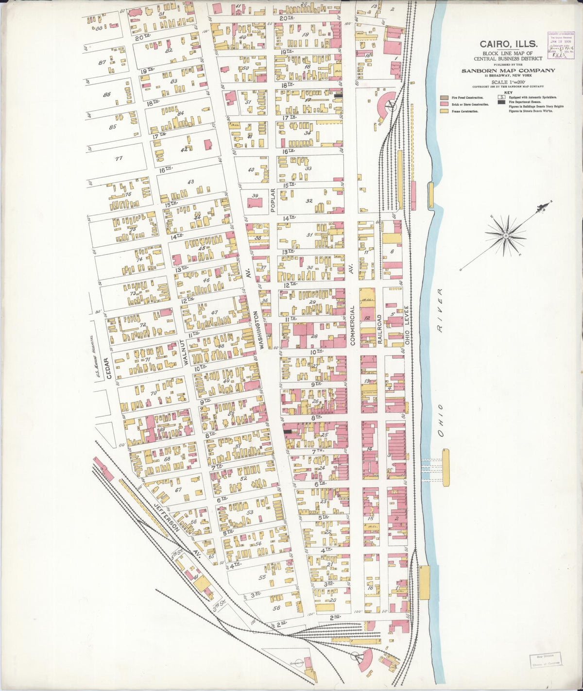 Sanborn Fire Insurance Map from Cairo, Alexander County, Illinois (1906), Sheet #0001 - Historic Sanborn Fire Insurance Map Print, vintage old map wall art, antique decor, genealogy gift, Illinois Illinois map