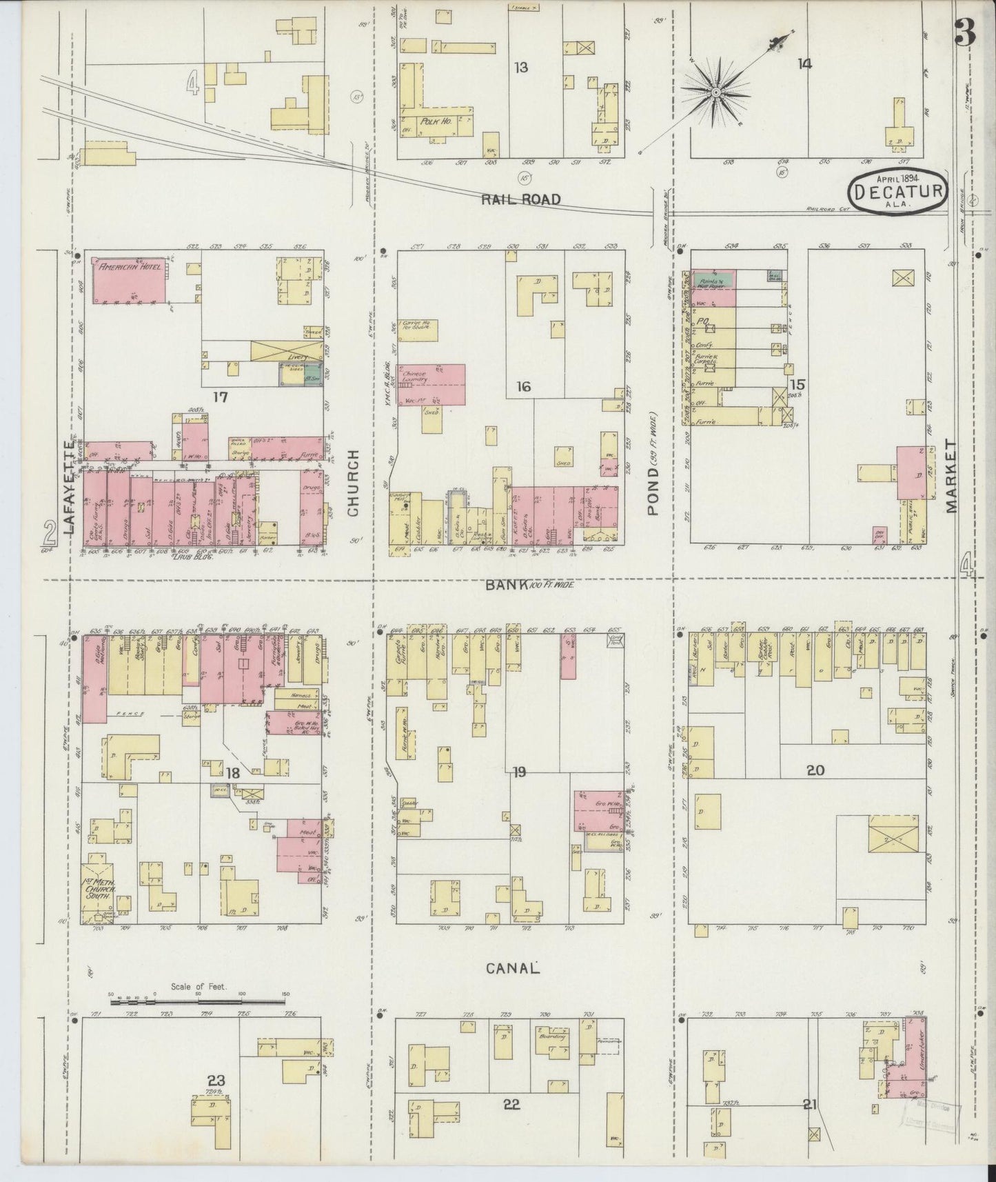 Sanborn Fire Insurance Map from Decatur, Morgan County, Alabama (1894), Sheet #0003 - Complete Map Set gallery image, historic Sanborn map, vintage wall art, Alabama Alabama