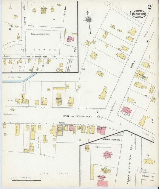 Sanborn Fire Insurance Map from Madison, New Haven County, Connecticut (1915), Sheet #0002 - Historic Sanborn Fire Insurance Map Print, vintage old map wall art, antique decor, genealogy gift, Connecticut Connecticut map