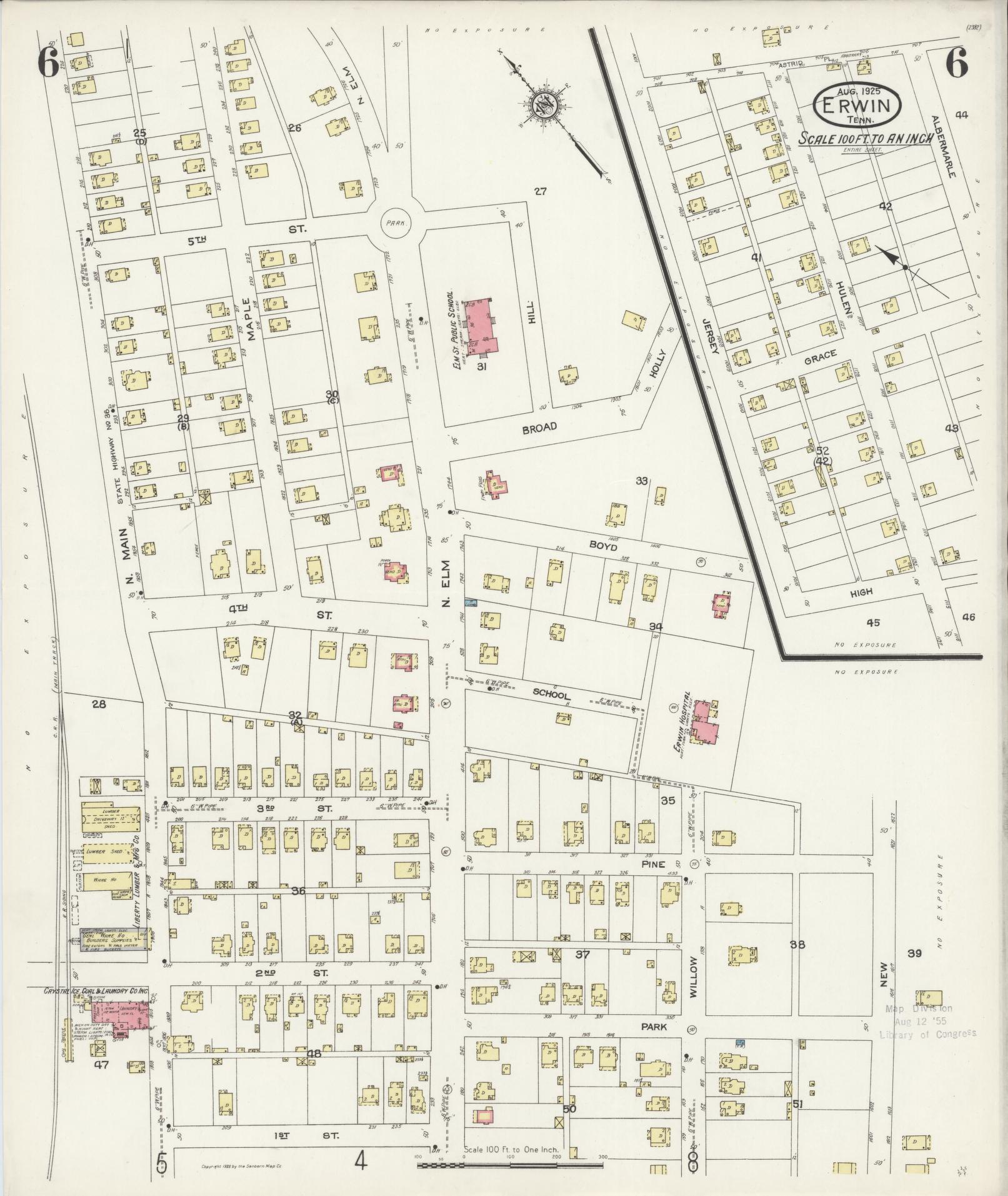 Sanborn Fire Insurance Map from Erwin, Unicoi County, Tennessee (1925), Sheet #0006 - Complete Map Set gallery image, historic Sanborn map, vintage wall art, Tennessee Tennessee