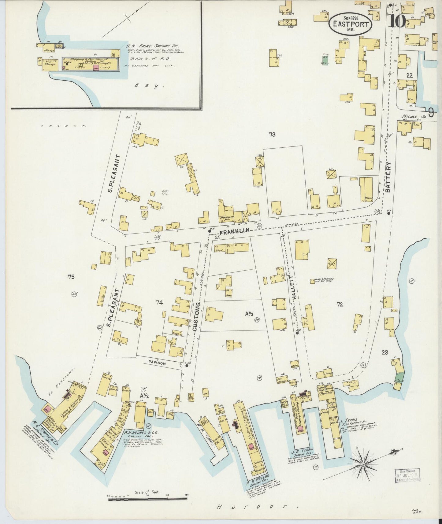 Sanborn Fire Insurance Map from Eastport, Washington County, Maine (1898), Sheet #0010 - Complete Map Set gallery image, historic Sanborn map, vintage wall art, Maine Maine